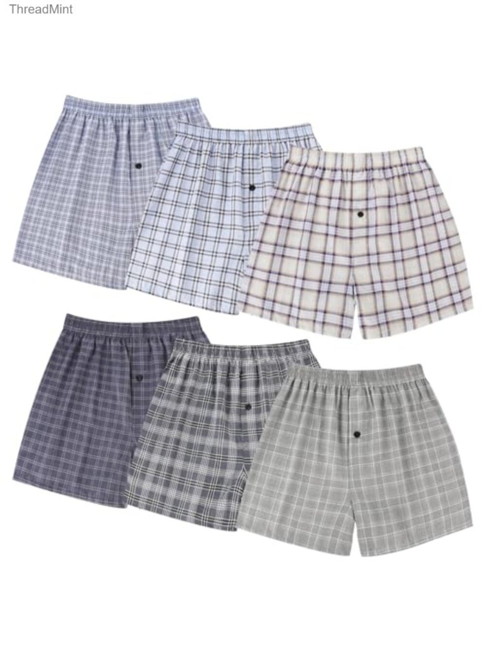 Men's Woven Boxer Shorts 6 Pack Breathable Loose Fit Button Fly